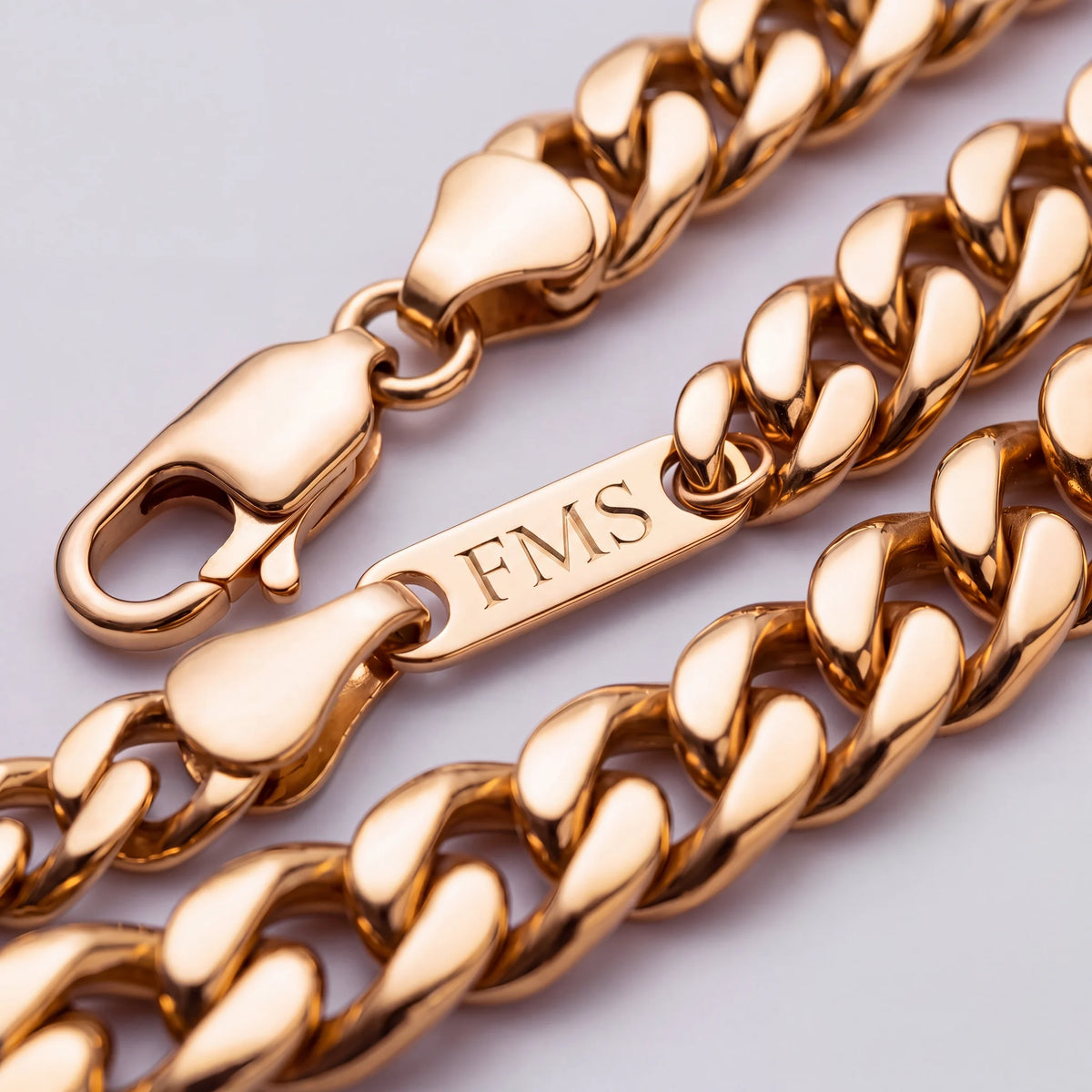 Cuban link bracelet, gold, FMS engraving