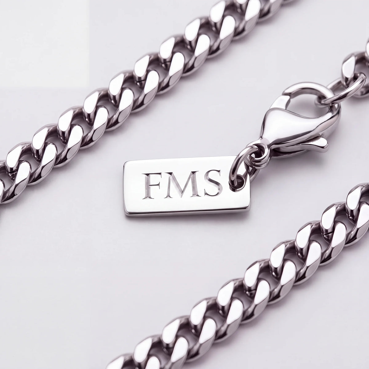 Curb chain necklace, silver, FMS engraving